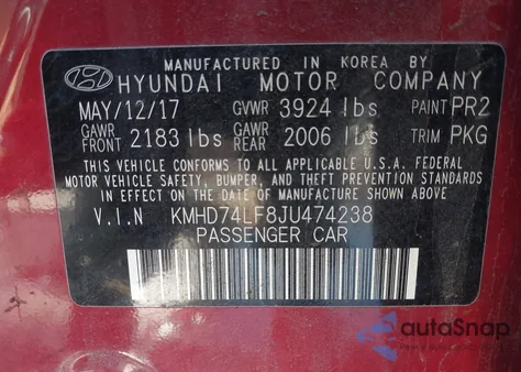 2018 Hyundai Elantra Se from USA, damaged, VIN KMHD74LF8JU474238